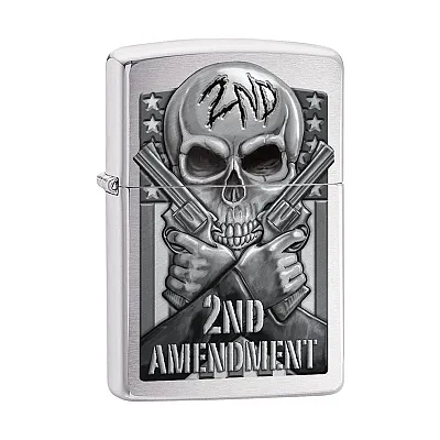 Zippo Windproof Lighter Second Amendment Skull And Guns Brushed Chrome