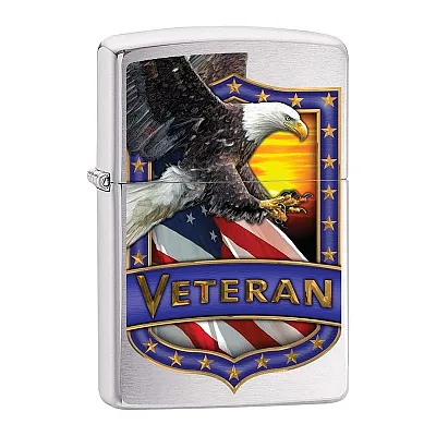 Zippo Veteran Shield With Eagle - Brushed Chrome