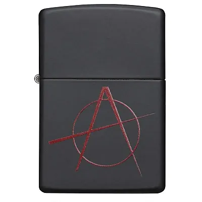 Zippo Windproof Lighter Red Anarchy Symbol Black Matte