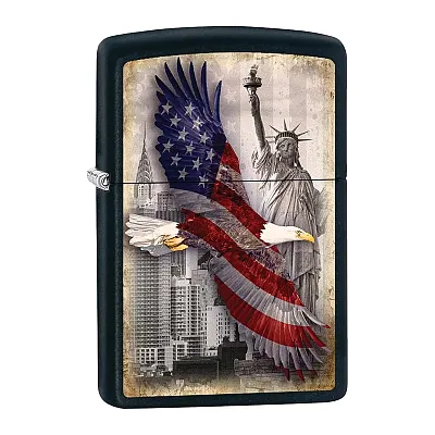 Zippo Bald Eagle And New York City - Black Matte