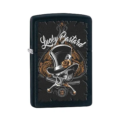 Zippo Windproof Lighter Lucky Bastard Skull Black Matte