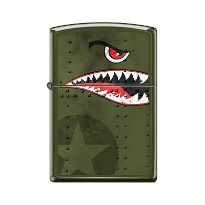 Zippo Windproof Lighter Fighter Plane Nose Art "Shark Teeth" Matte Green