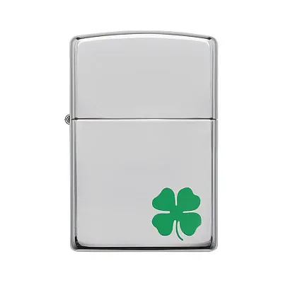 Zippo Windproof Lighter A Bit O&#039; Luck Clover High Polish Chrome