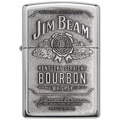 Zippo Windproof Lighter Jim Beam Pewter Emblem High Polish Chrome