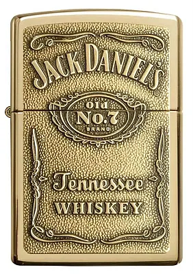 Zippo Windproof Lighter Jack Daniel&#039;S?? Label-Brass Emblem High Polish Brass