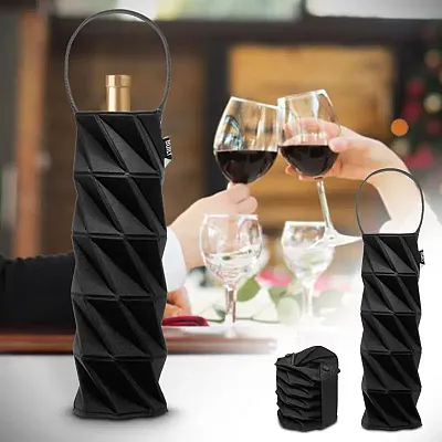 Built NY BUILT Neoprene Origami Wine Bottle Tote (Black)