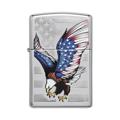Zippo Windproof Lighter E-Star Award W/Patriotic Eagle Flag High Polish Chrome