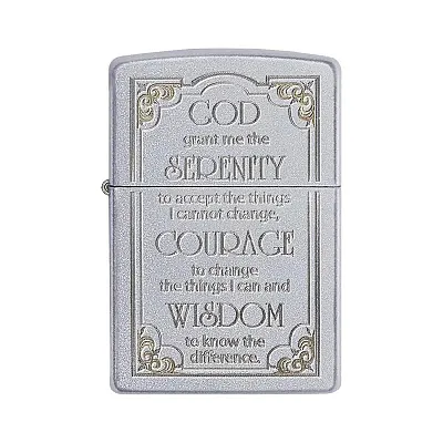 Zippo Windproof Lighter Serenity Prayer Satin Chrome Finish