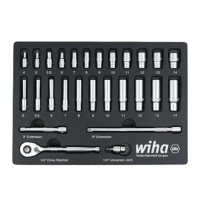 Wiha 1/4&quot; Drive Professional Standard And Deep Socket Tray Set - Metric (27 Piec