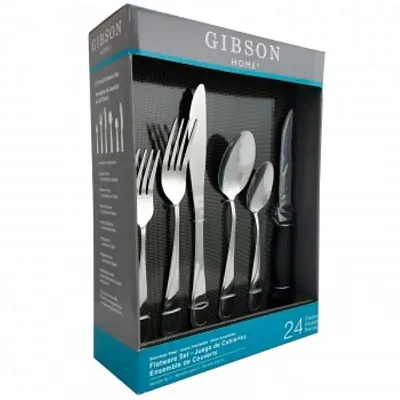 Gibson Home Trillium Plus 24 Piece Stainless Steel Flatware Set with 4 Steak Kni