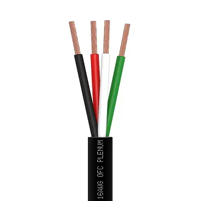 Cmple Speaker Wire 16Awg 4C Plenum 500Ft Black | Cl3R, Ofc | Bare Copper 4041-N