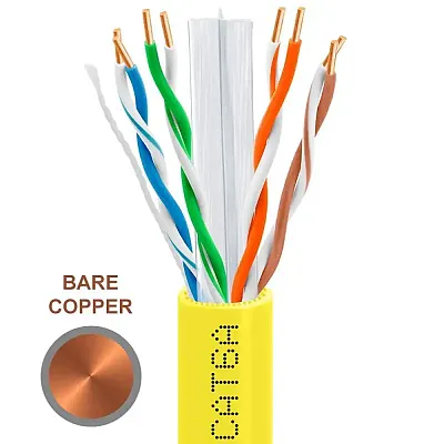 Cmple 1000Ft Cat 6A Riser Ethernet Cable Yellow | 10G, Cmr, 23Awg | Bare Copper 