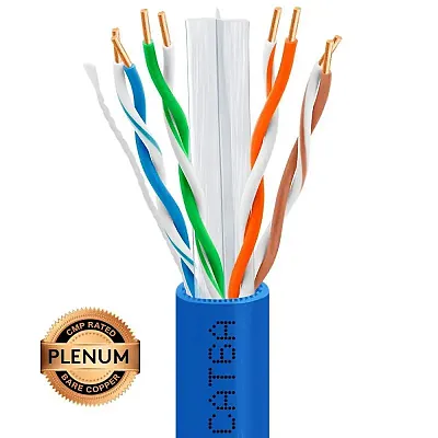 Cmple Cat 6A Plenum Ethernet Cable 1000Ft Blue | Cmp, 23Awg | Bare Copper 4056-N