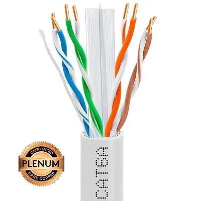 Cmple Cat 6A Plenum Ethernet Cable 1000Ft White | Cmp, 23Awg | Bare Copper 4057-