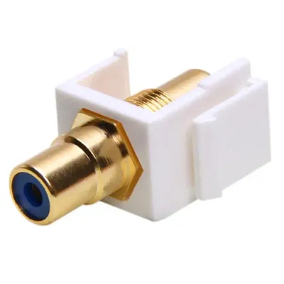 Cmple 480-N Keystone Jack - Modular RCA w/Blue Center (White)