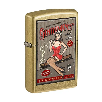 Zippo Windproof Lighter Pin-Up Girl "Whiskey And Cigars Party" Street Brass