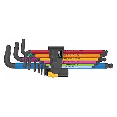 Wera 950/9 Hex Plus Multicolour Imperial L-Key Set Blacklaser (9 Piece Set)