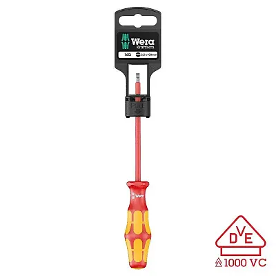 Wera Screwdriver: Insulated Slotted 3.5Mm X 100Mm (On Hang-Tag With Lasertip)