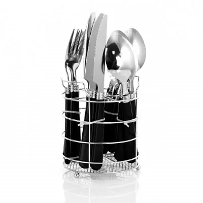 Gibson Sensations II 16 Piece Stainless Steel Flatware Set with Black Handles an