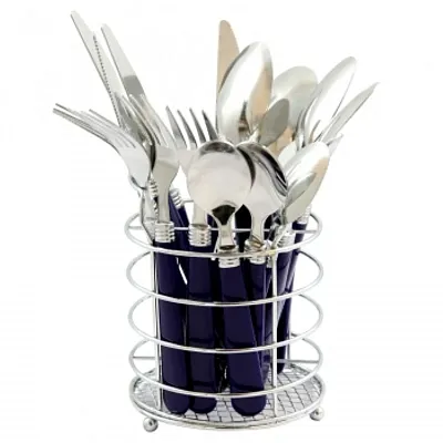 Gibson Sensations II 16 Piece Stainless Steel Flatware Set with Cobalt Handles a