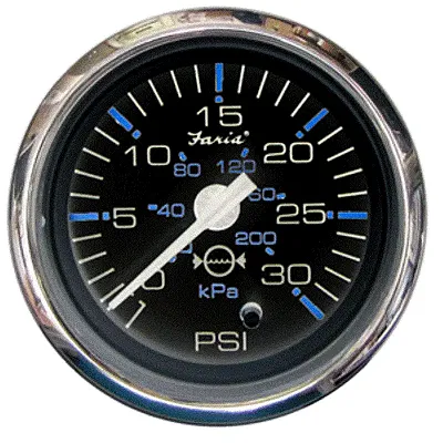 Faria Chesapeake Black SS2" Water Pressure Gauge Kit - 30 PSI