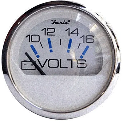 Faria Chesapeake White SS 2&quot; Voltmeter (10-16 VDC)