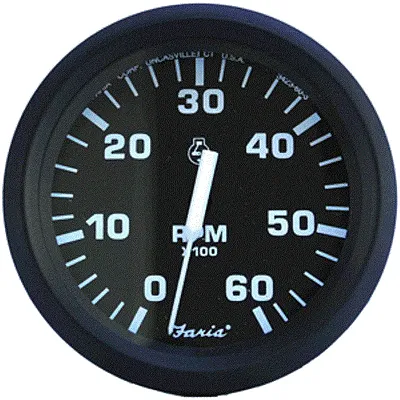 Faria Euro Black 4&quot; Tachometer - 6,000 RPM (Gas - Inboard & I/O)