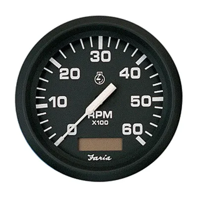 Faria Euro Black 4" Tachometer w/Hourmeter - 6,000 RPM (Gas - In