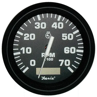Faria Euro Black 4&quot; Tachometer w/Hourmeter - 7,000 RPM (Gas - Ou