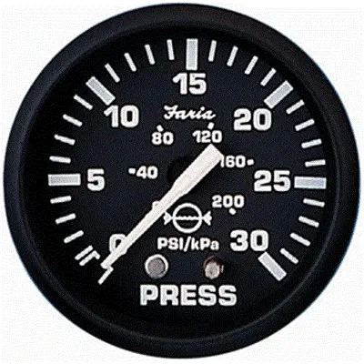 Faria Euro Black 2" Water Pressure Gauge Kit - 30 PSI