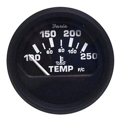 Faria Euro Black 2&quot; Water Temperature Gauge (100-250&#176;F)