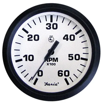 Faria Euro White 4&quot; Tachometer - 6,000 RPM (Gas - Inboard & I/O)