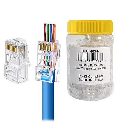 Cmple 100 Piece - Rj45 Cat5 Cat5E Cat6 Pass-Through One-Piece Ethernet Network &