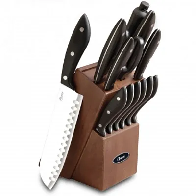 Oster Huxford 14 Piece Stainless Steel Cutlery Set with Black Handles and Wooden