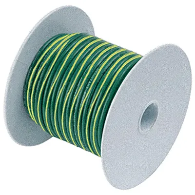 Ancor Green w/Yellow Stripe 10 AWG Tinned Copper Wire - 100&#039;