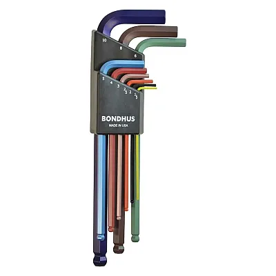 Bondhus Colorguard Plated Balldriver Metric Ball End Hex L-Key Set (9 Piece)