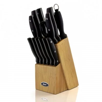 Oster Granger 14 Piece Stainless Steel Cutlery Set with Black Handles and Wooden