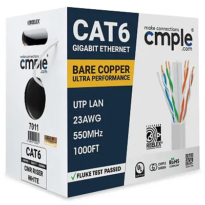 Cmple Cat6 Gigabit Ethernet Cable, 23 Awg Bare Copper, Cmr Riser Utp Lan, 550Mhz