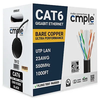 Cmple Cat6 Gigabit Ethernet Cable, 23 Awg Bare Copper, Cmr Riser Utp Lan, 550Mhz