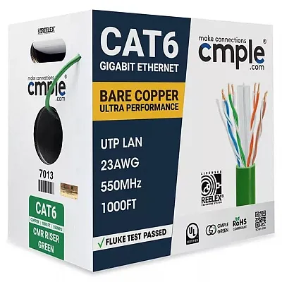 Cmple Cat 6 Riser Ethernet Cable Green | Ul, Cmr, 23Awg | Bare Copper 1000Ft 701
