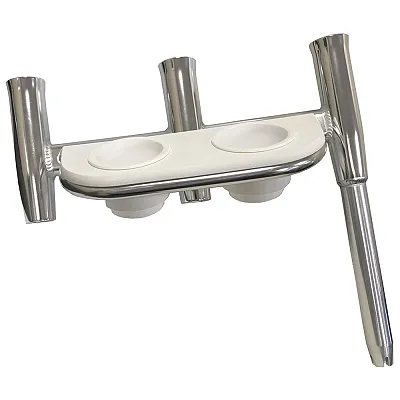 Tigress Offset Triple Rod Holder w/Cup Holders - Port Side - Polished Aluminum