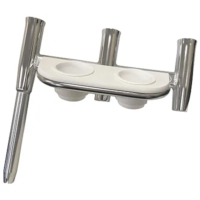 Tigress Offset Triple Rod Holder w/Cup Holders - Starboard Side - Polished Alumi