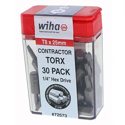 Wiha Torx Contractor Grade Insert Bit T8 X 25Mm - 30 Pack