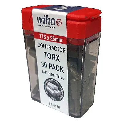 Wiha Torx Contractor Insert Bit T15 X 25Mm  30 Pack
