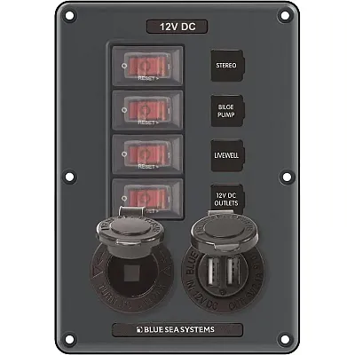 Blue Sea 4321 Circuit Breaker Switch Panel 4 Position - Gray w/1