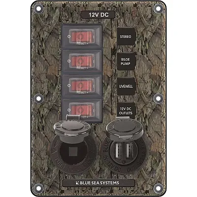Blue Sea 4324 Circuit Breaker Switch Panel 4 Postion - Camo w/12
