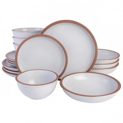 Soho Lounge Lagos 16 Piece Terracotta Double Bowl Dinnerware Set in Solid Matte