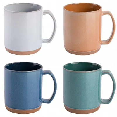 Mr. Coffee Dorsey 4 Piece 17 Ounce Stoneware Mug Set with Terracotta Base in Ass