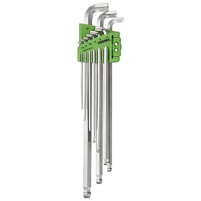 Vessel Ball Point Hex L-Key Wrench Stubby (Long Type) 9Pc. Set No.8209Bp-Lu