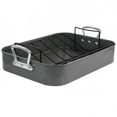 Gibson Greystone 2 Piece Carbon Steel 16.25in. Turkey Roaster Set in Speckled Gr
